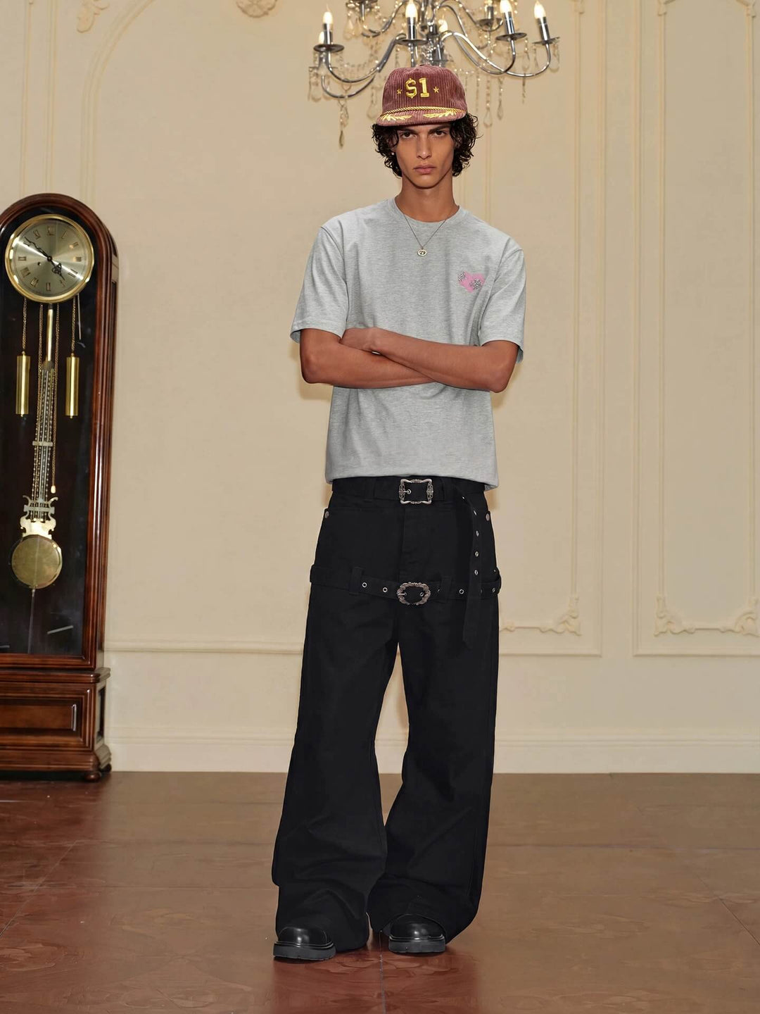 YADcrew Double Floral Buckle Belted Flared Pants | Face 3 Face