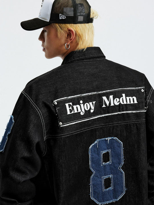 MEDM Embroidered Logo Patch Denim Jacket | Face 3 Face