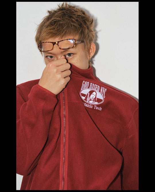 NOVACAM Burgundy Embroidered Fleece Zip Up Jacket | Face 3 Face