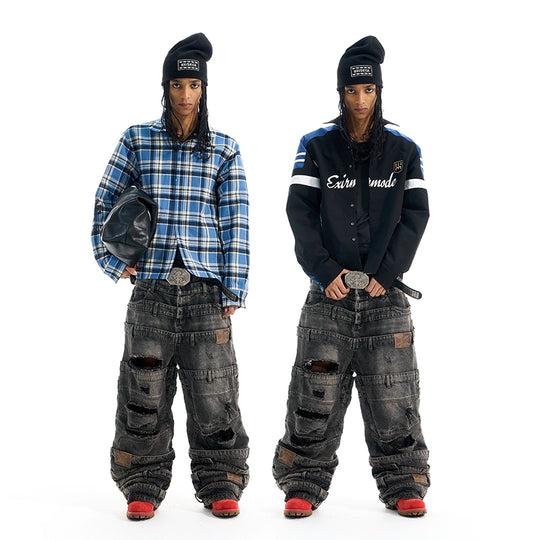 BLIND NO PLAN Reversible Plaid Long Sleeve Shirt Jacket | Face 3 Face