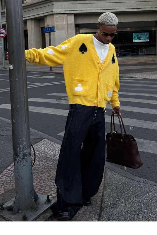 STEEPC Card Suits Wool Blend Knit Cardigan | Face 3 Face