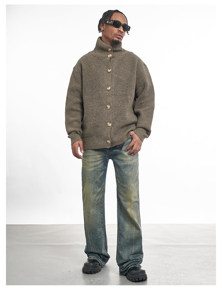 F3F Select High Neck Collar Button Knit Cardigan | Face 3 Face