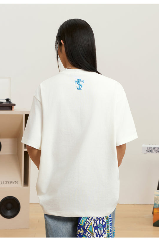 Small Town Kid Pearl Embroidered Leather Patch Tee | Face 3 Face
