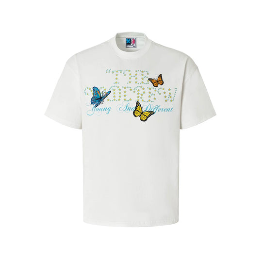 YADcrew Butterfly Embroidery Star Foam Print Tee | Face 3 Face
