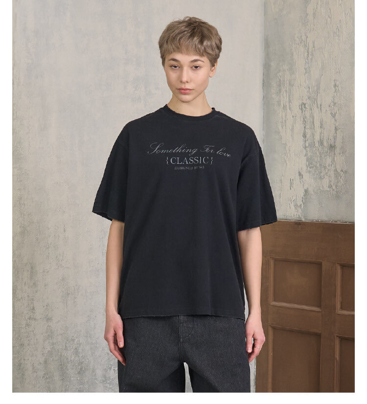 S45 Washed Distressed Letter Print Short Sleeve Tee