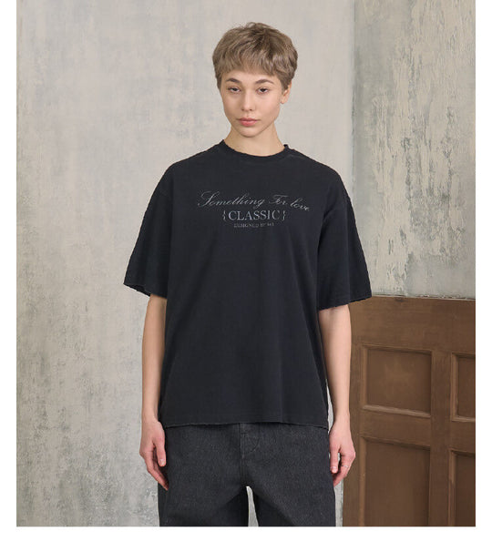 S45 Washed Distressed Letter Print Short Sleeve Tee