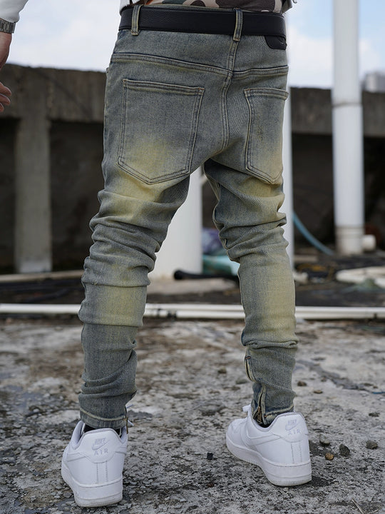 TGFCLUB Hem Zipper Washed Slim Fit Jeans | Face 3 Face