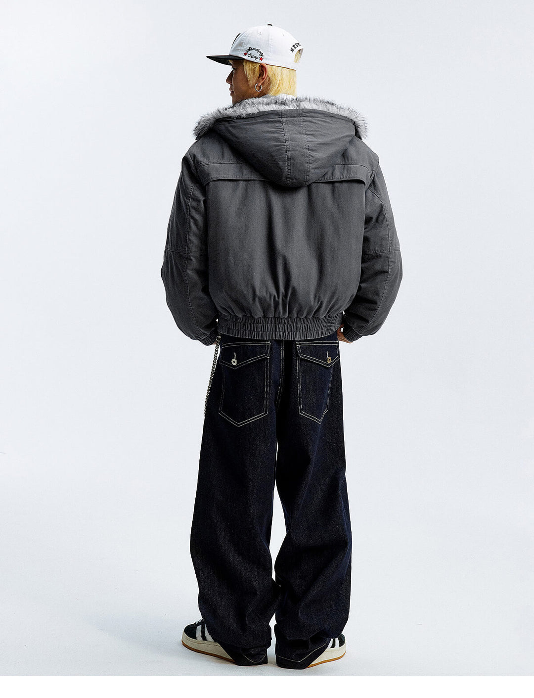 MEDM Fur Lined Washed Work Hooded Jacket | Face 3 Face