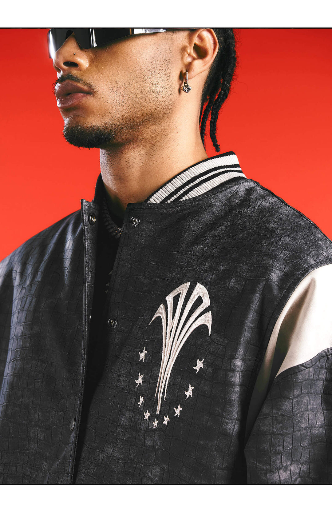 1807 In Here Crocodile PU Leather Varsity Jacket | Face 3 Face