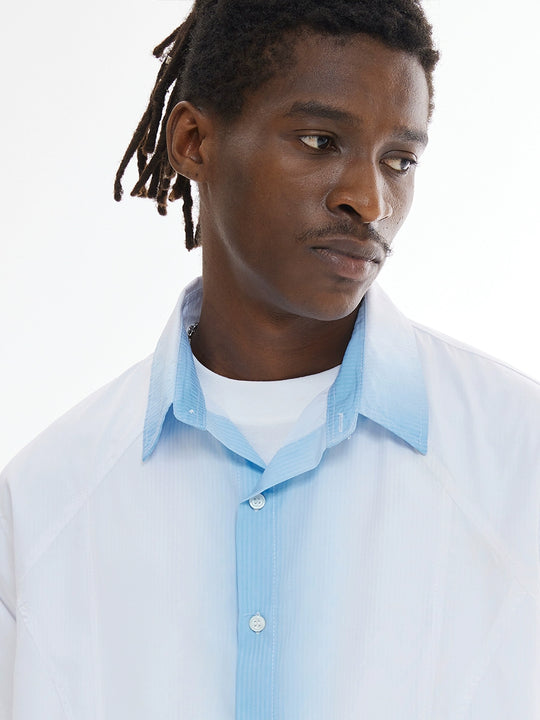 EMPTY REFERENCE White Blue Stripe Gradient Long Sleeve Shirt | Face 3 Face