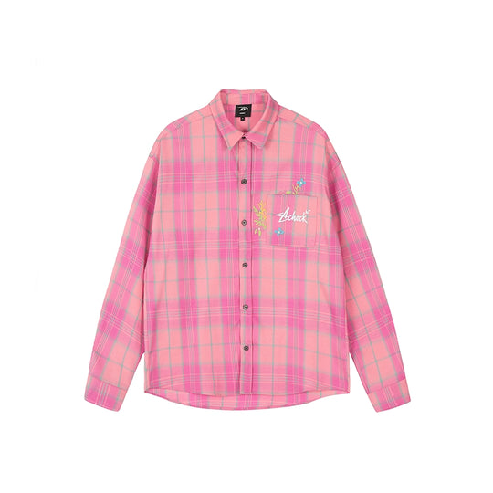 Achock Flower Embroidery Plaid Long Sleeved Shirt | Face 3 Face