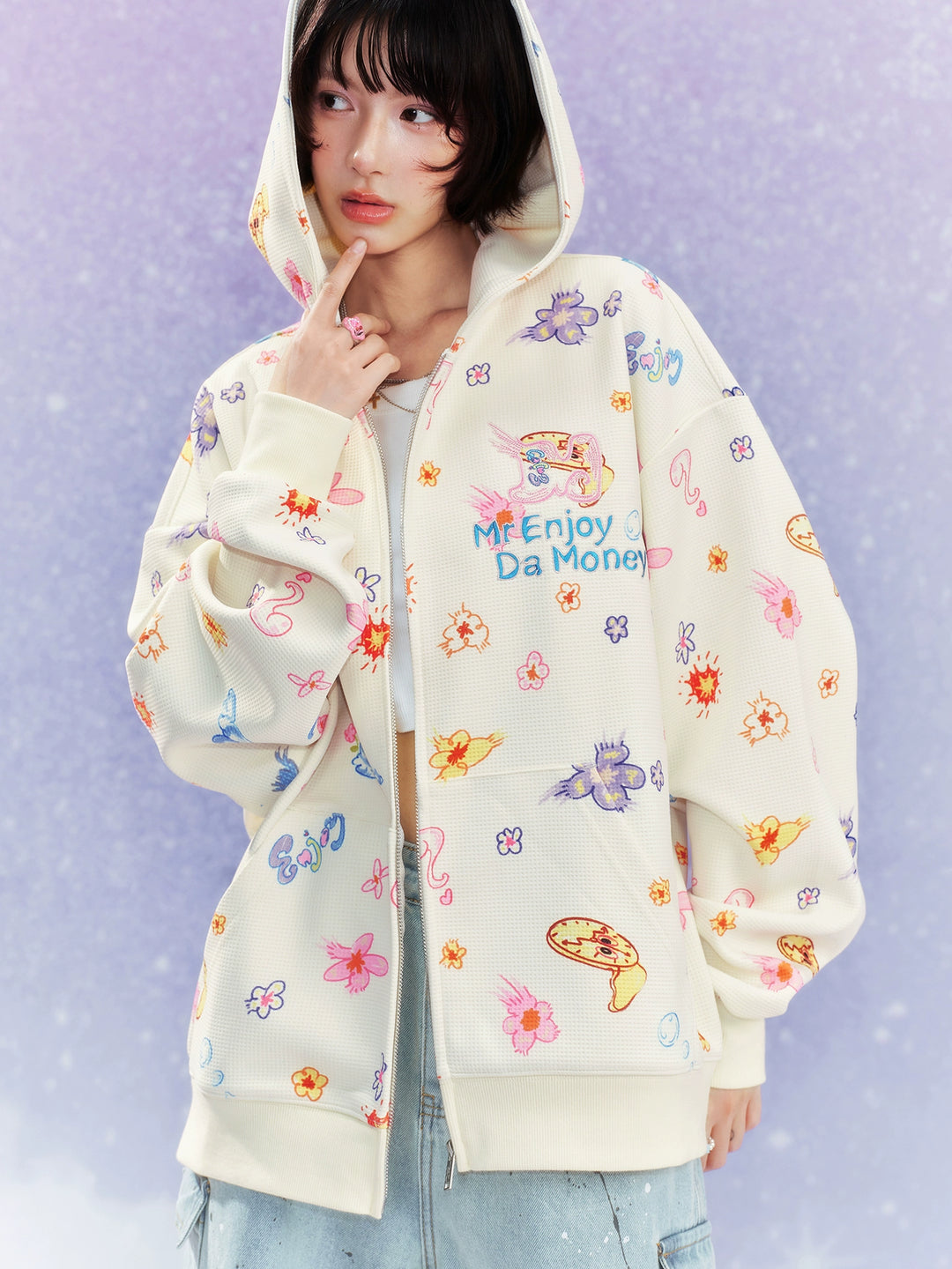 MEDM Graffiti Flower Full Print Zip Up Hoodie | Face 3 Face