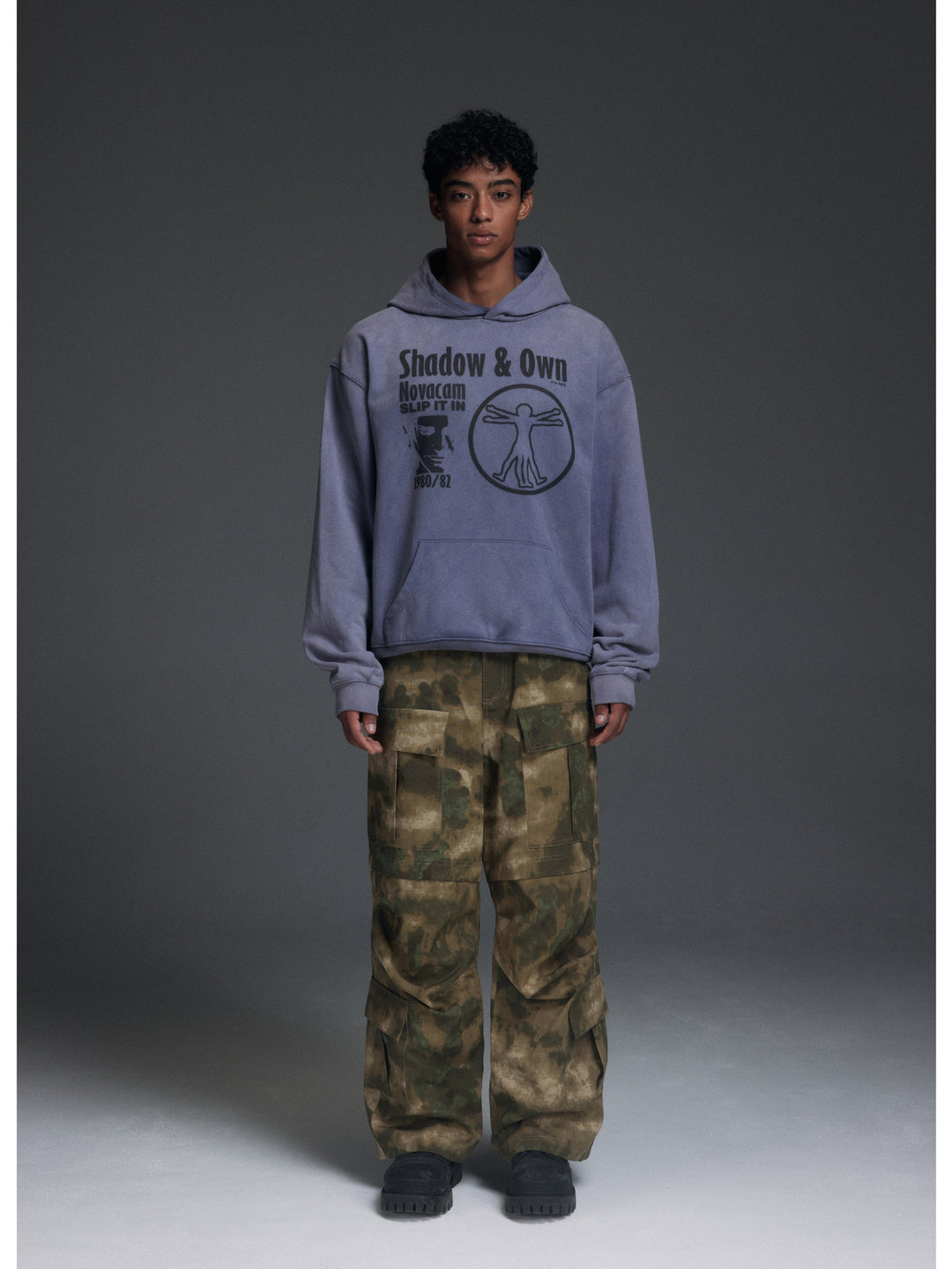 NOVACAM Washed Distressed Black Circle Hoodie | Face 3 Face