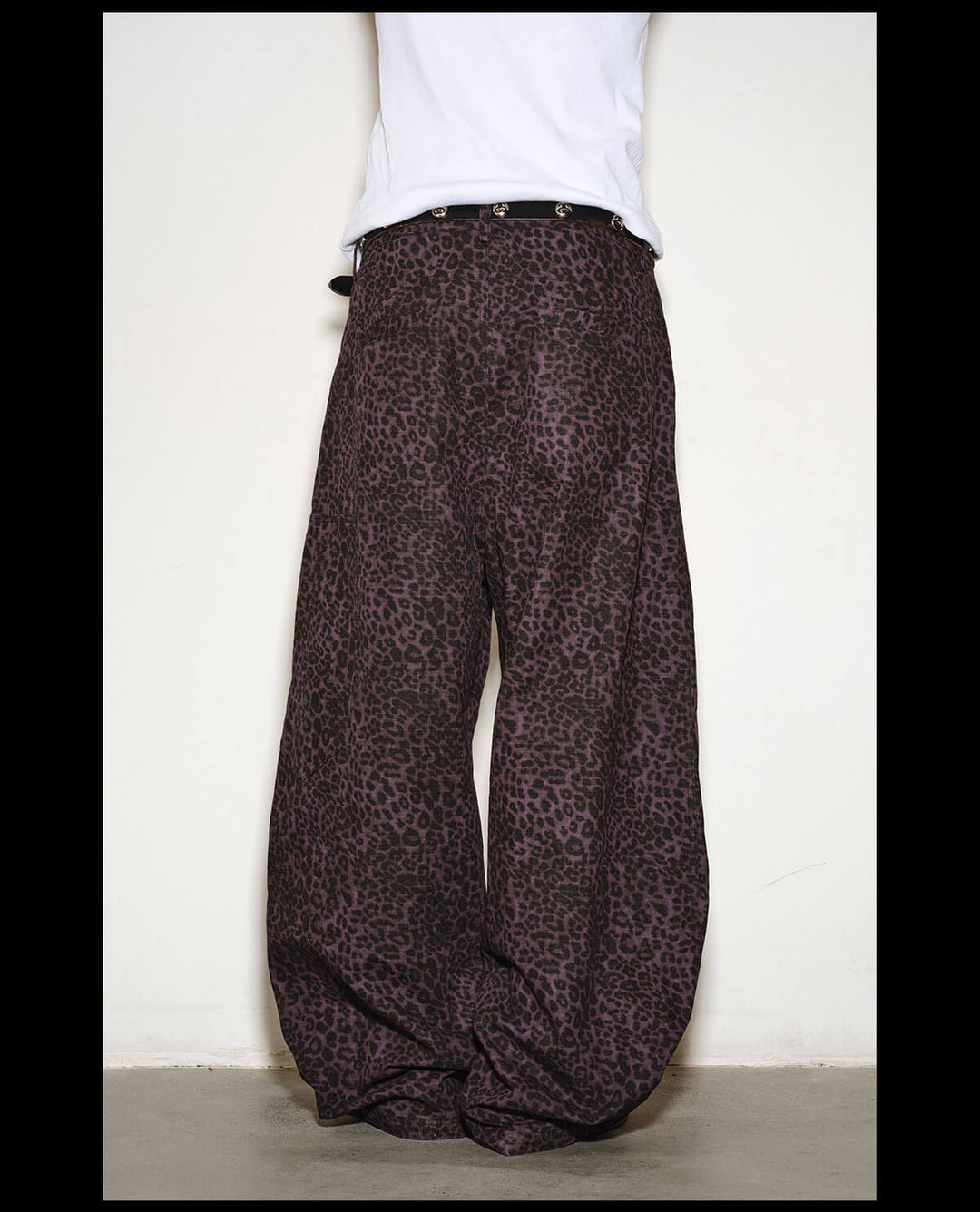 NOVACAM Purple Leopard Print Curved Baggy Pants | Face 3 Face