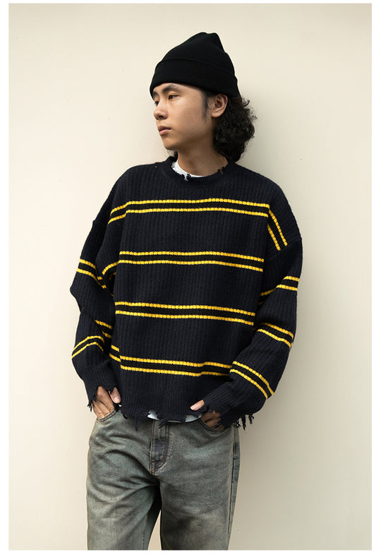 Remedy Striped Distressed Knit Sweater | Face 3 Face