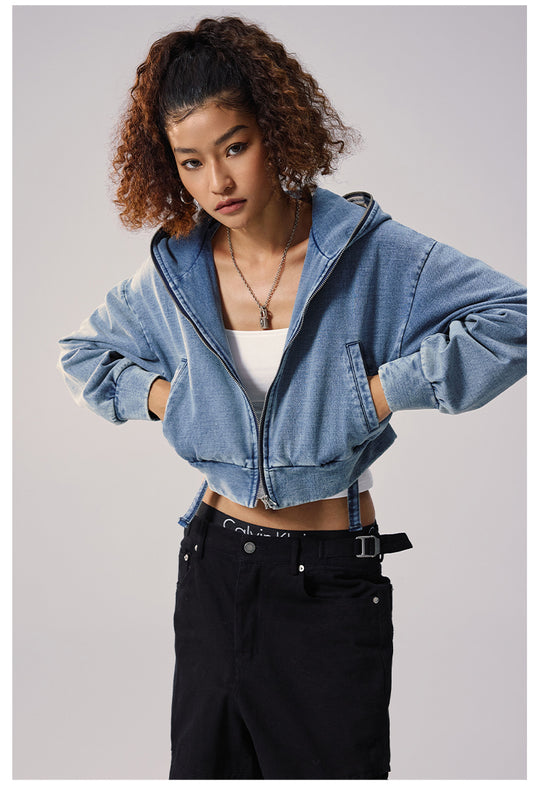 Remedy Backpack Design Washed Denim Short Jacket | Face 3 Face