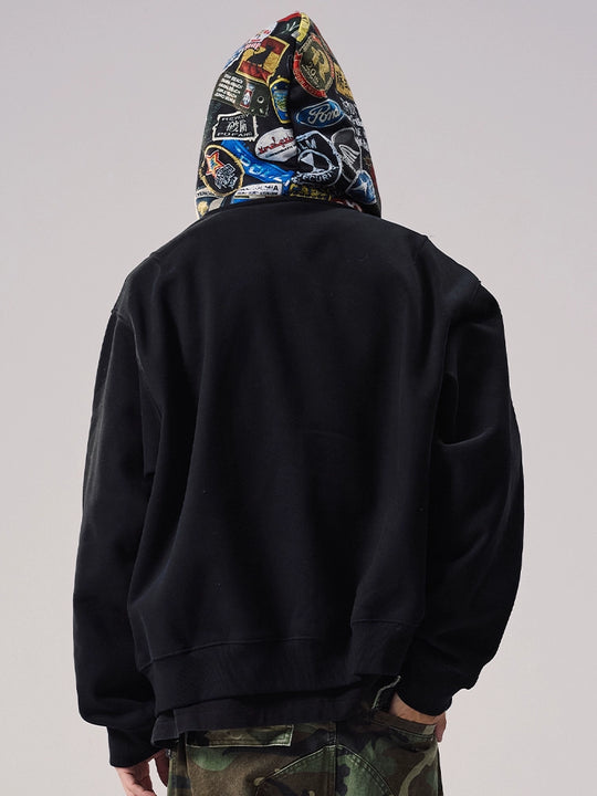 Remedy Badge Print Hood Zip Up Hoodie | Face 3 Face