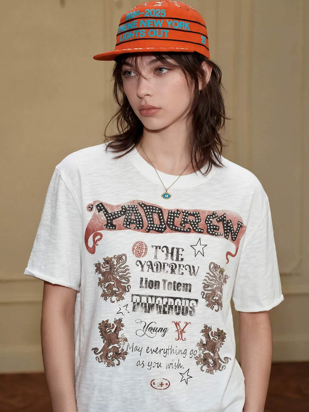 YADcrew Vintage Lion DTG Print Rhinestone Tee | Face 3 Face