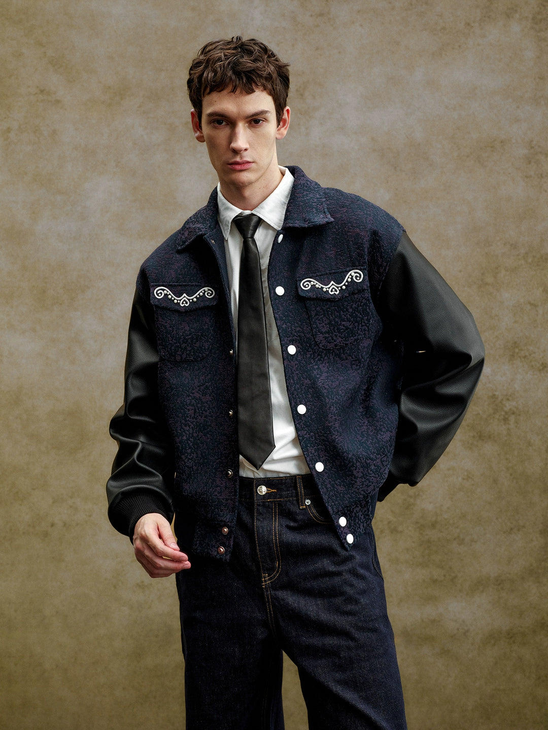 YADcrew Pearl Patch Embroidered Varsity Jacket | Face 3 Face