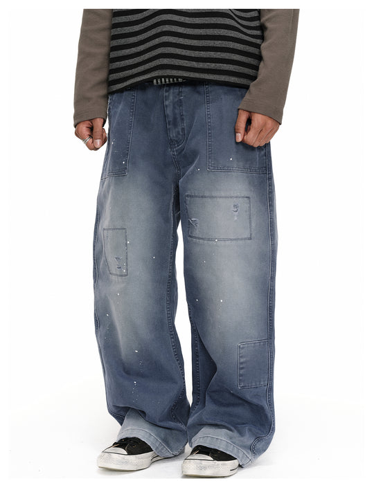 ANTIDOTE Destroyed Denim Blue Patchwork Work Pants | Face 3 Face