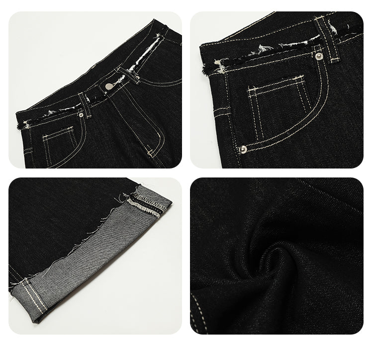 F3F Select Frayed Hem Cuffed Black Jeans | Face 3 Face