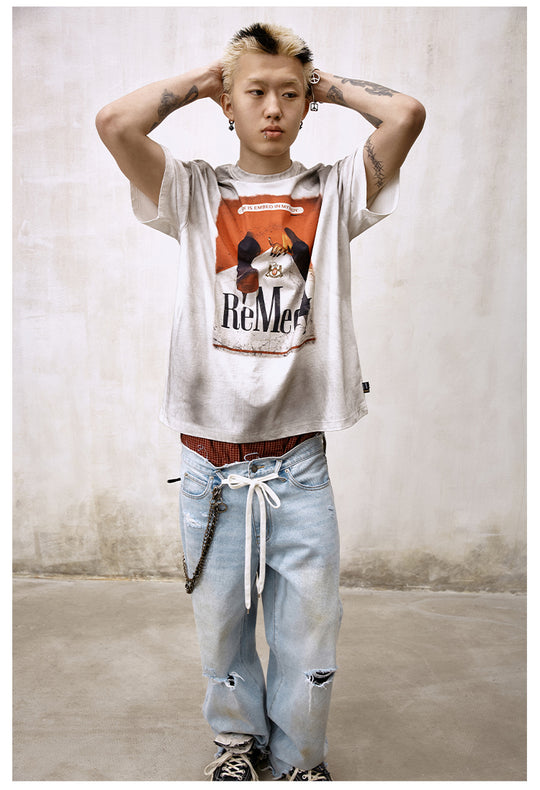 Remedy Inspired Print Washed Aged Tee | Face 3 Face