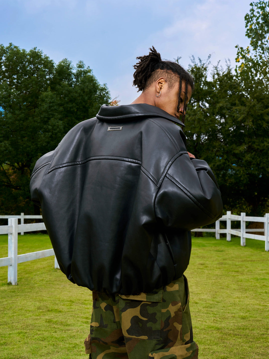 AFGK Embroidered Leather Short Bomber Jacket | Face 3 Face