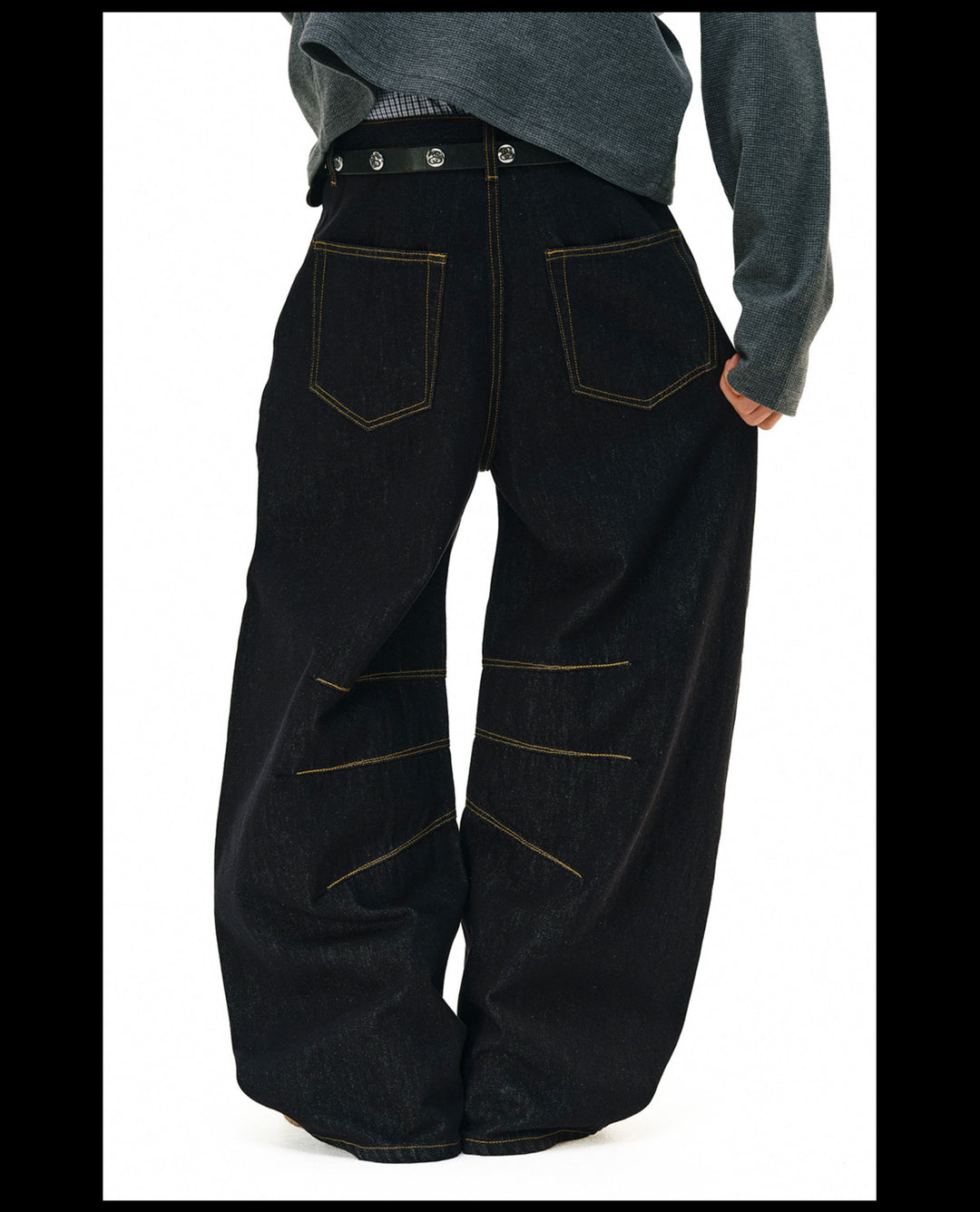 NOVACAM Yellow Stitch Baggy Jeans | Face 3 Face