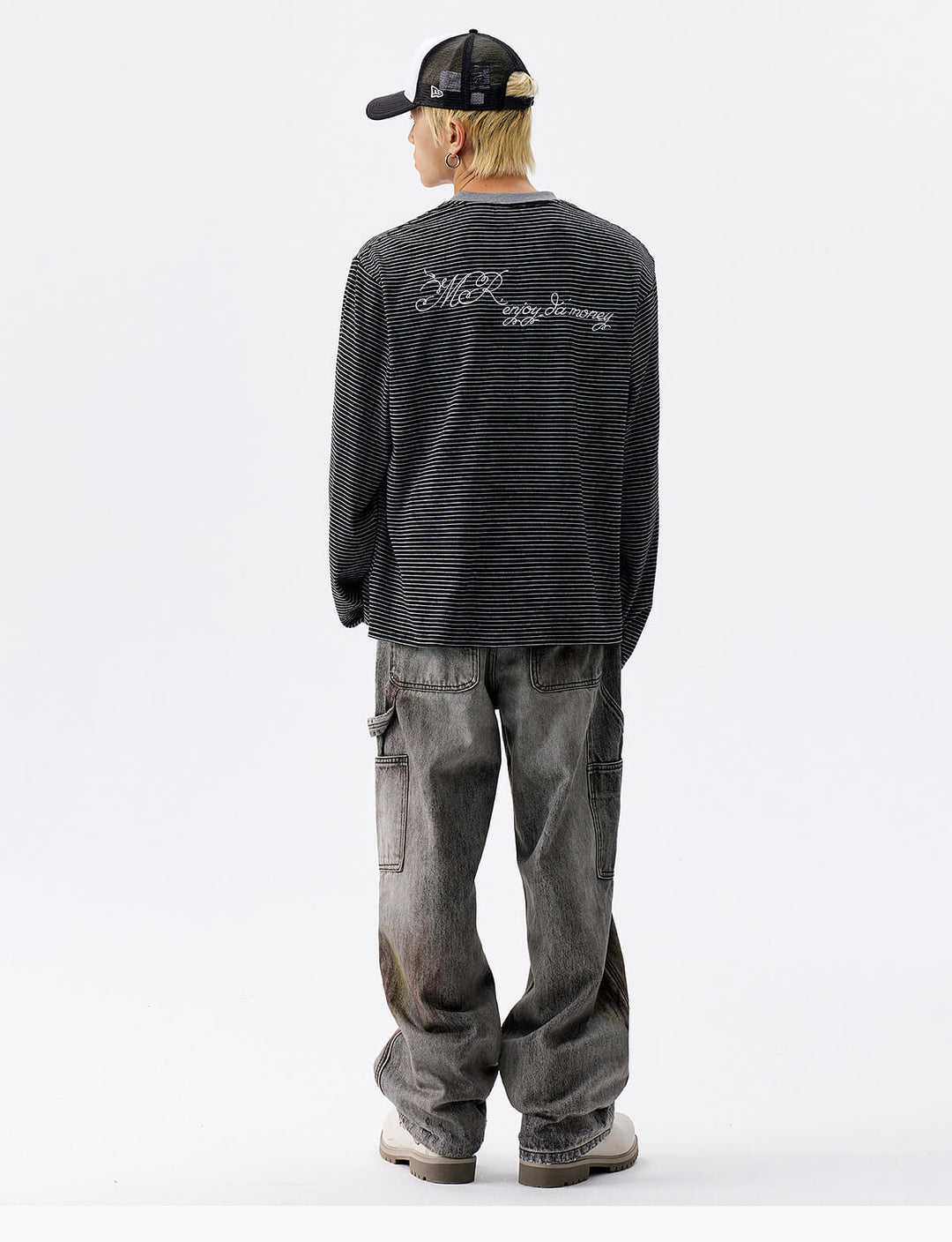 MEDM Rose Embroidered Striped Henley Long Sleeve Tee | Face 3 Face