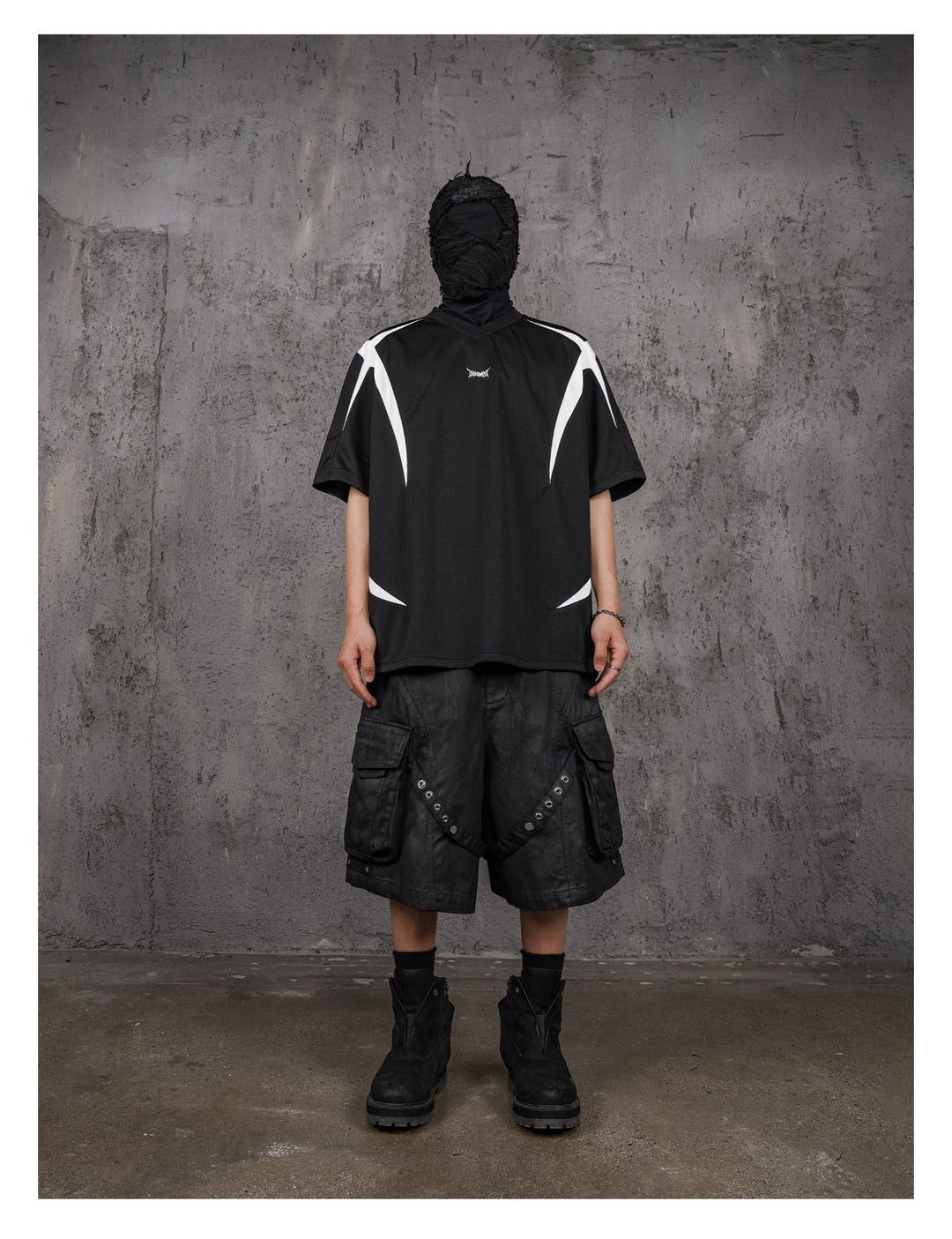 UNDERWATER Black and White Deconstructed Patchwork Embroidered Jersey Tee | Face 3 Face