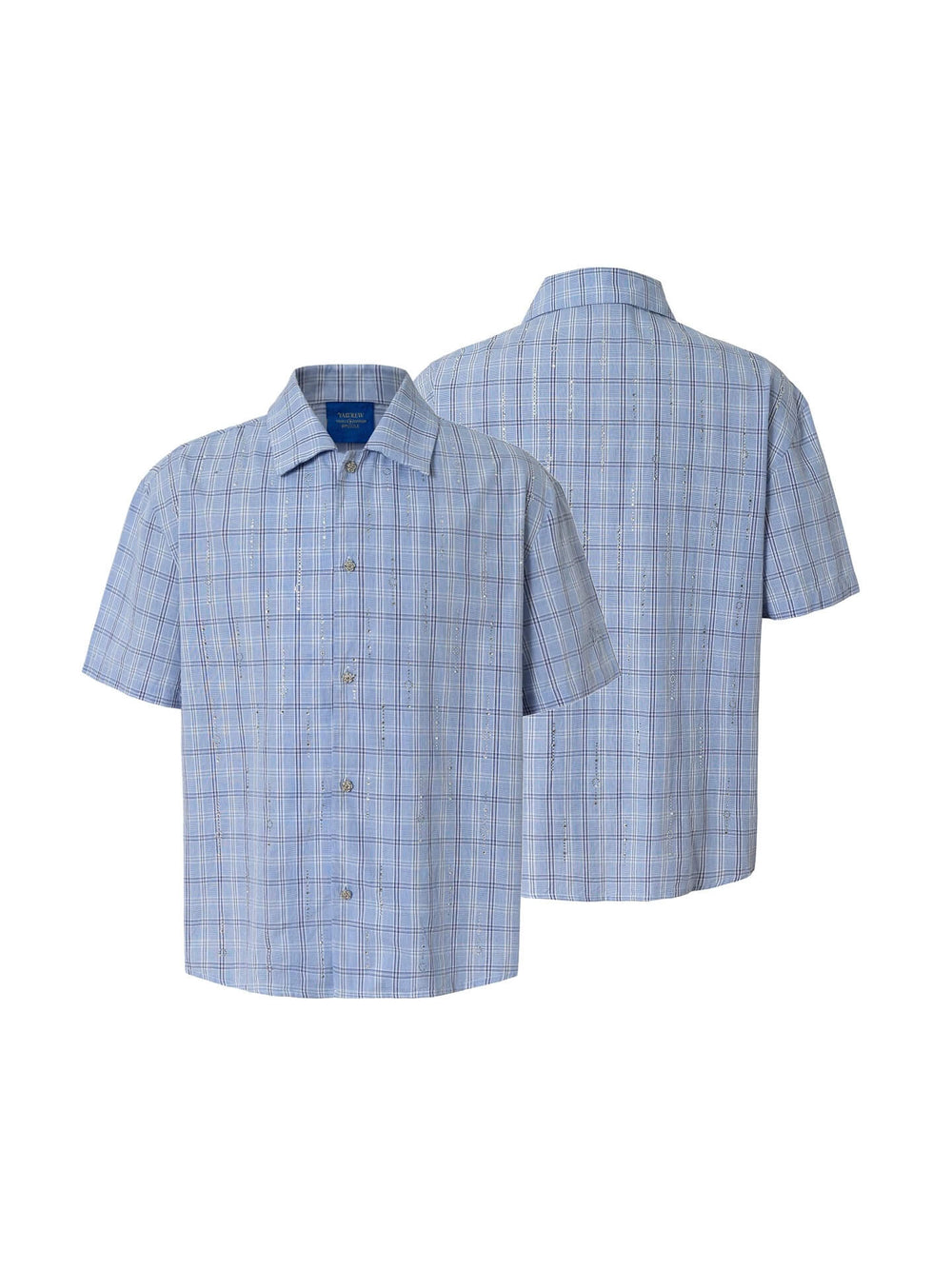 YADcrew All Over Rhinestone Plaid Short Sleeve Shirt | Face 3 Face