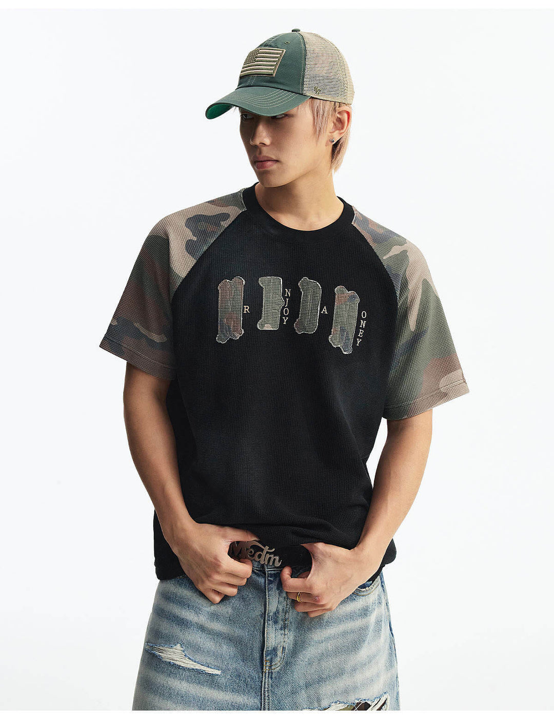 MEDM Camouflage Logo Patch Waffle Raglan Short Sleeve Tee | Face 3 Face