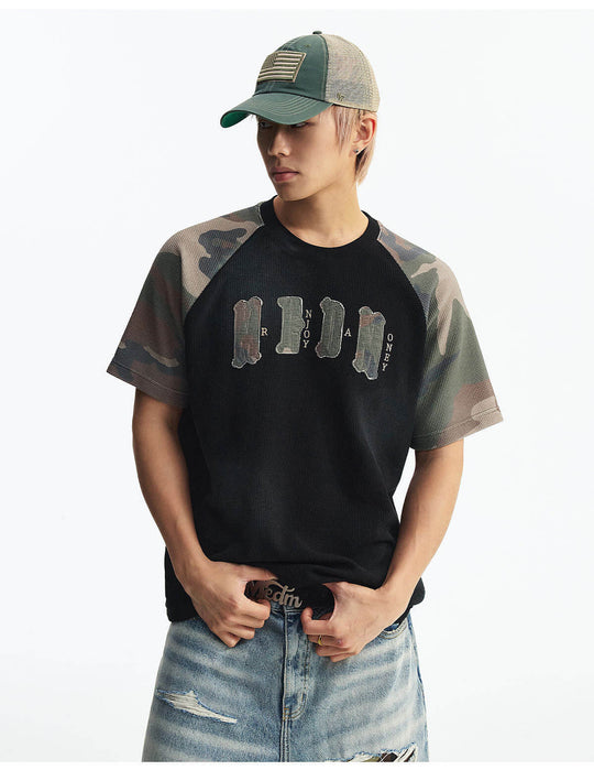 MEDM Camouflage Logo Patch Waffle Raglan Short Sleeve Tee | Face 3 Face