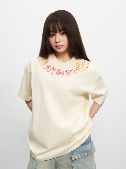 AFGK Floral Logo Neck Embroidered Tee | Face 3 Face