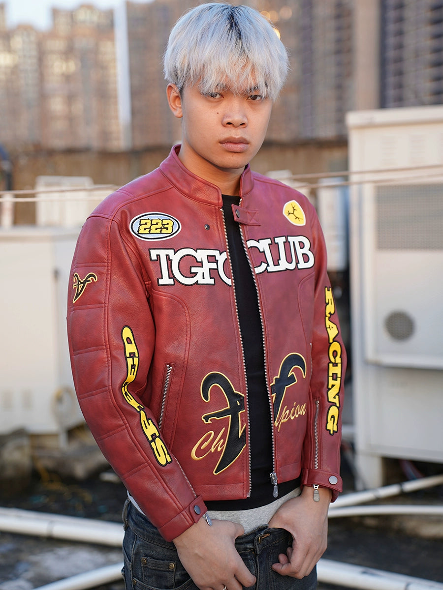 TGFCLUB Heavy Embroidery Racing Leather Jacket | Face 3 Face