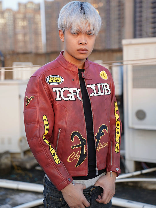 TGFCLUB Heavy Embroidery Racing Leather Jacket | Face 3 Face