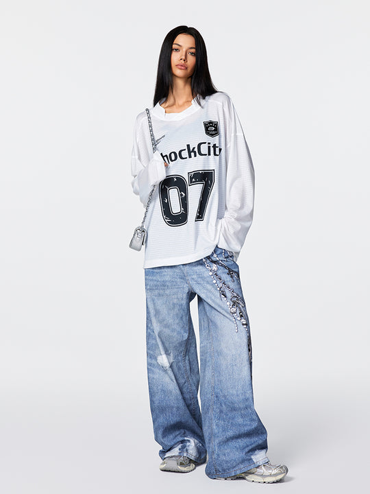 Achock Logo 07 Numbered Long Sleeve Sports Mesh Jersey | Face 3 Face