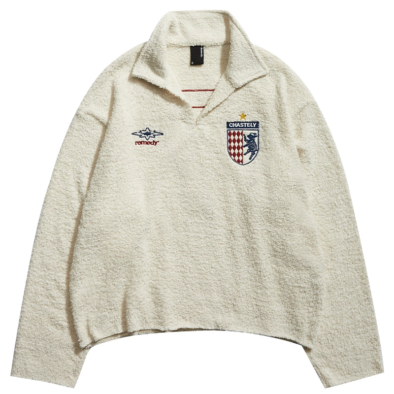 Remedy Number Patch Embroidered Polo Knit Sweater | Face 3 Face