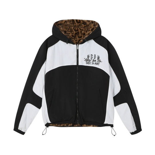 MEDM Reversible Leopard Fur Hooded Track Jacket | Face 3 Face