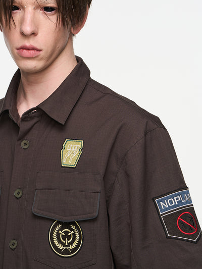 BLIND NO PLAN Badge Embroidered Short Sleeve Shirt | Face 3 Face