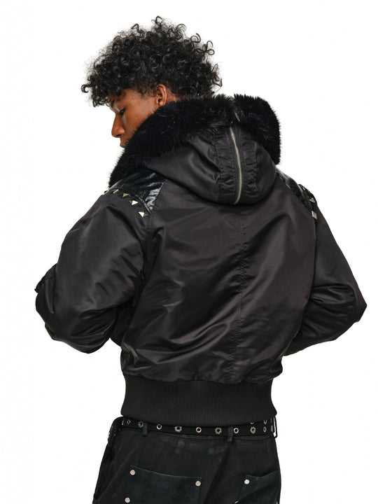 ANTIDOTE Fur Leather Studded N2B Bomber Jacket | Face 3 Face