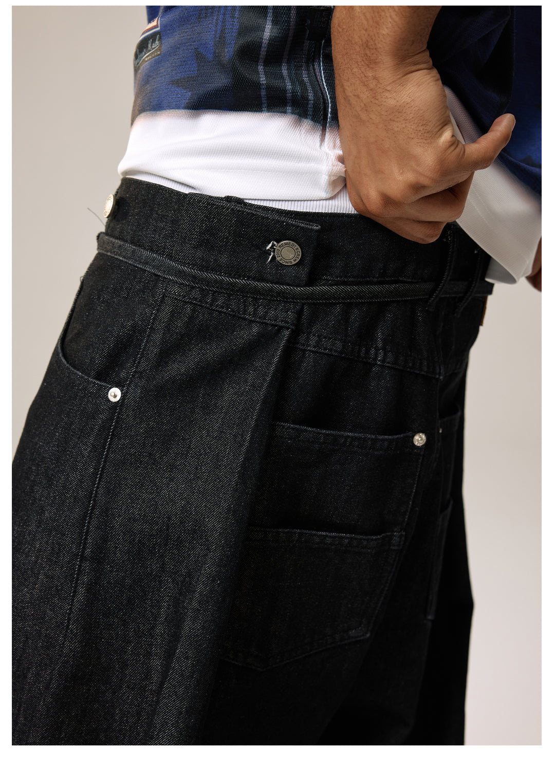 Remedy Waist Button Black Baggy Jeans | Face 3 Face