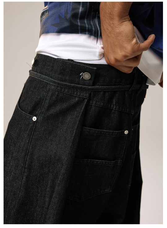 Remedy Waist Button Black Baggy Jeans | Face 3 Face