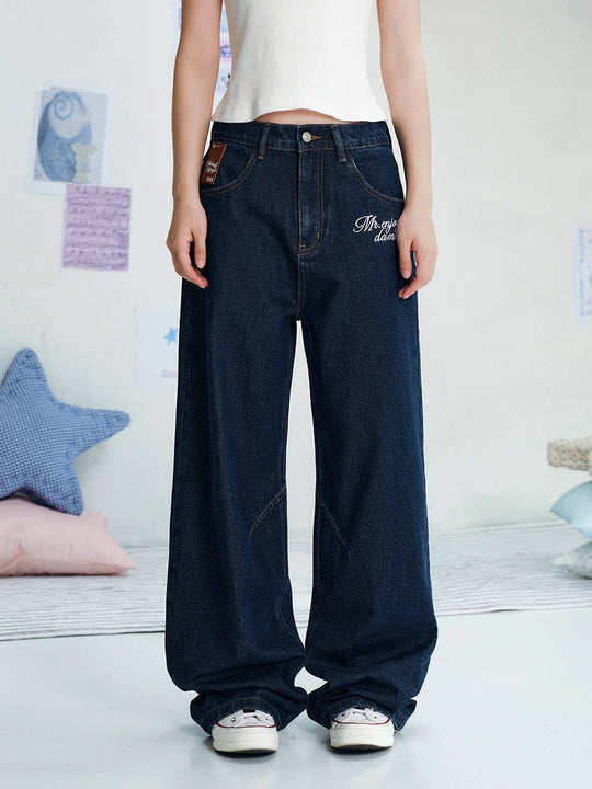 MEDM Leather Label Logo Embroidered Jeans | Face 3 Face