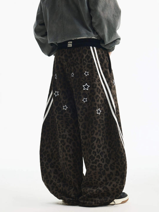 MEDM Leopard Print Star Embroidered Baggy Sweatpants | Face 3 Face