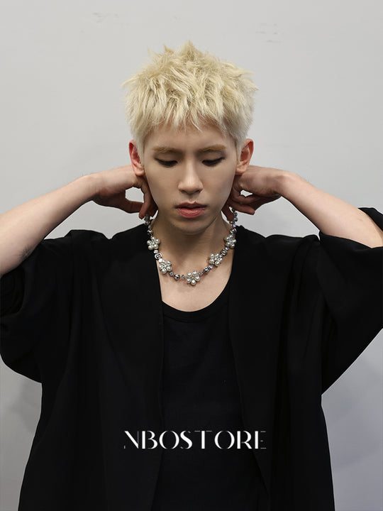 Nbostore Feeling Pearl White Flower Zirconia Necklace