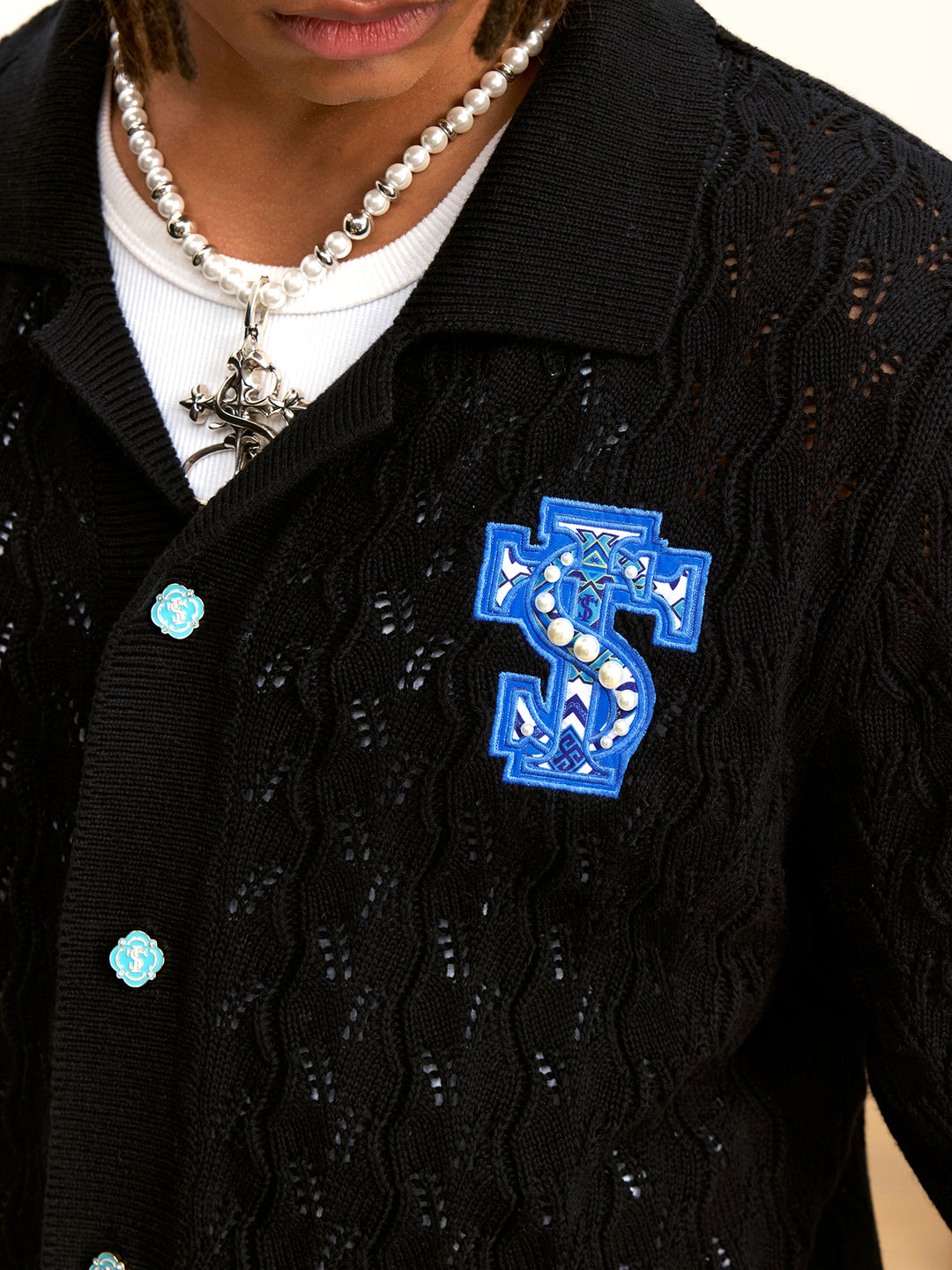 Small Town Kid Ethnic Logo Patch Crochet Knit Hawaiian Shirt | Face 3 Face