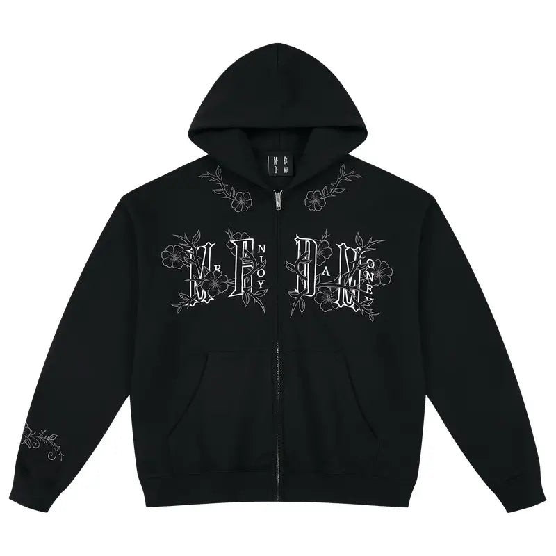 MEDM Flower Embroidered Zip Up Hoodie | Face 3 Face