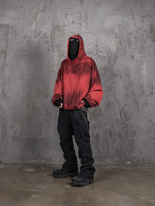 UNDERWATER Ashes Red Dirty Dye Old Deconstructed Destruction Hoodie | Face 3 Face