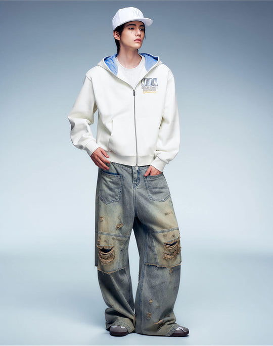MEDM Contrast Hood Lining Zip Up Hoodie | Face 3 Face